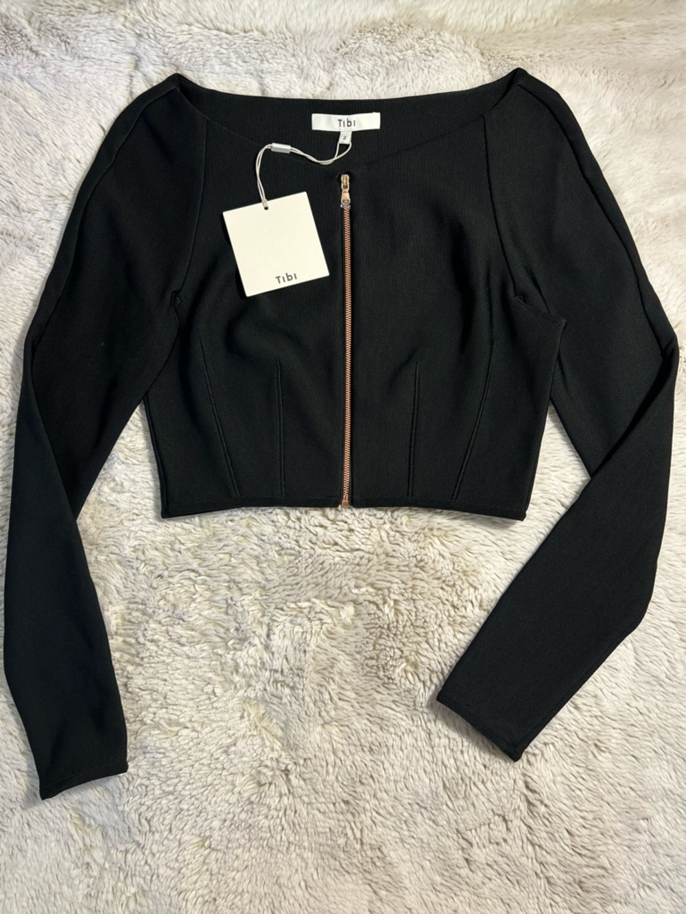 Stunning Tibi Black Zip-Front Cropped Long Sleeve Jacket/Blouse size 2